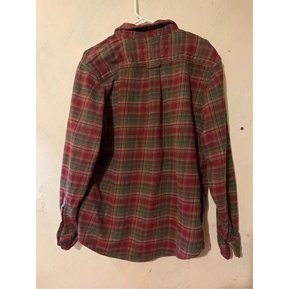 Orvis Men’s L Thick Flannel Button Down Plaid Burgundy & Green shirt - Picture 5 of 6